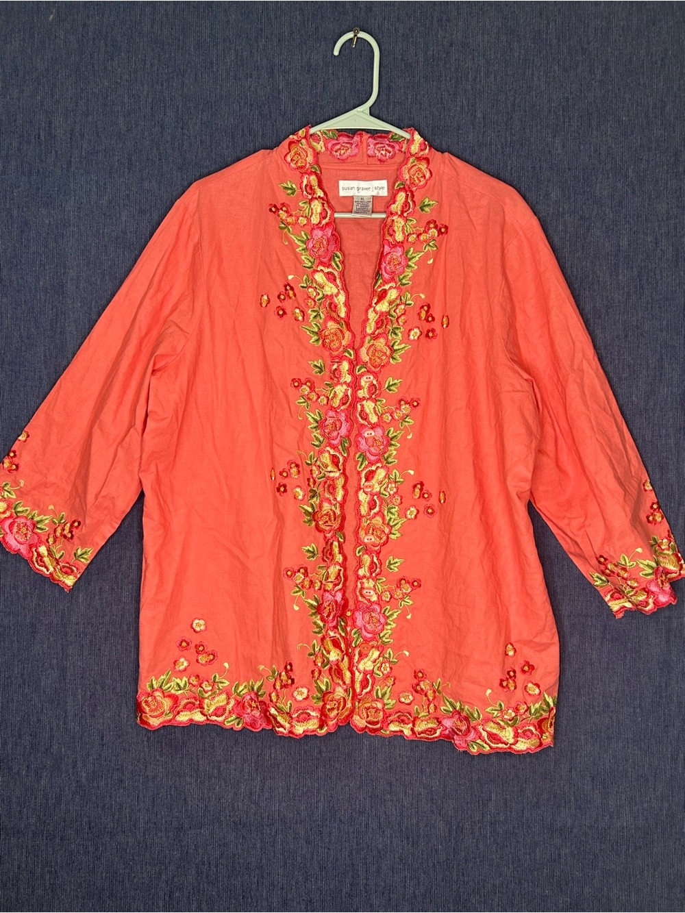 Susan Graver Coral Embroidered Open-Front Jacket